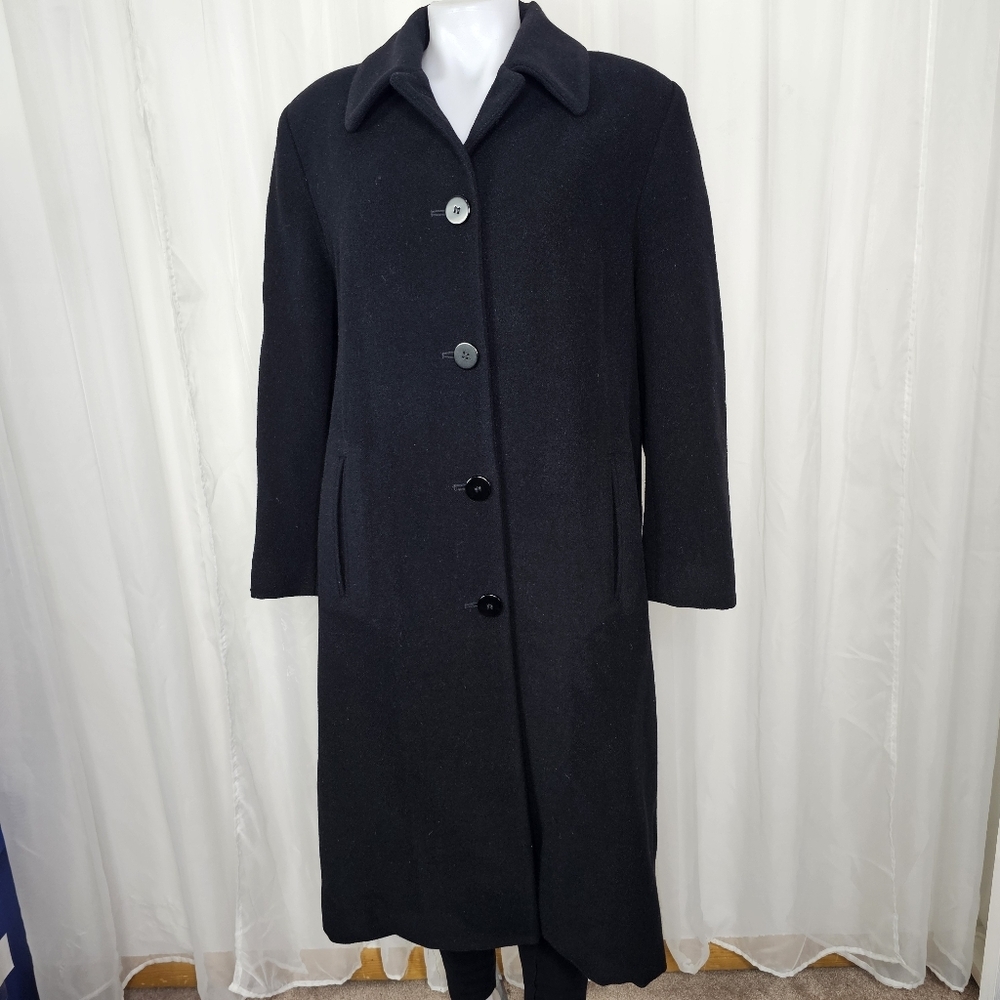 Vintage Classic Polished Larry Levine Merino Wool Black Long Overcoat 10